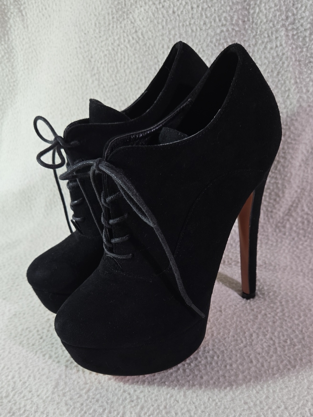 Black Lace-Up Platform High Heel Booties for Women